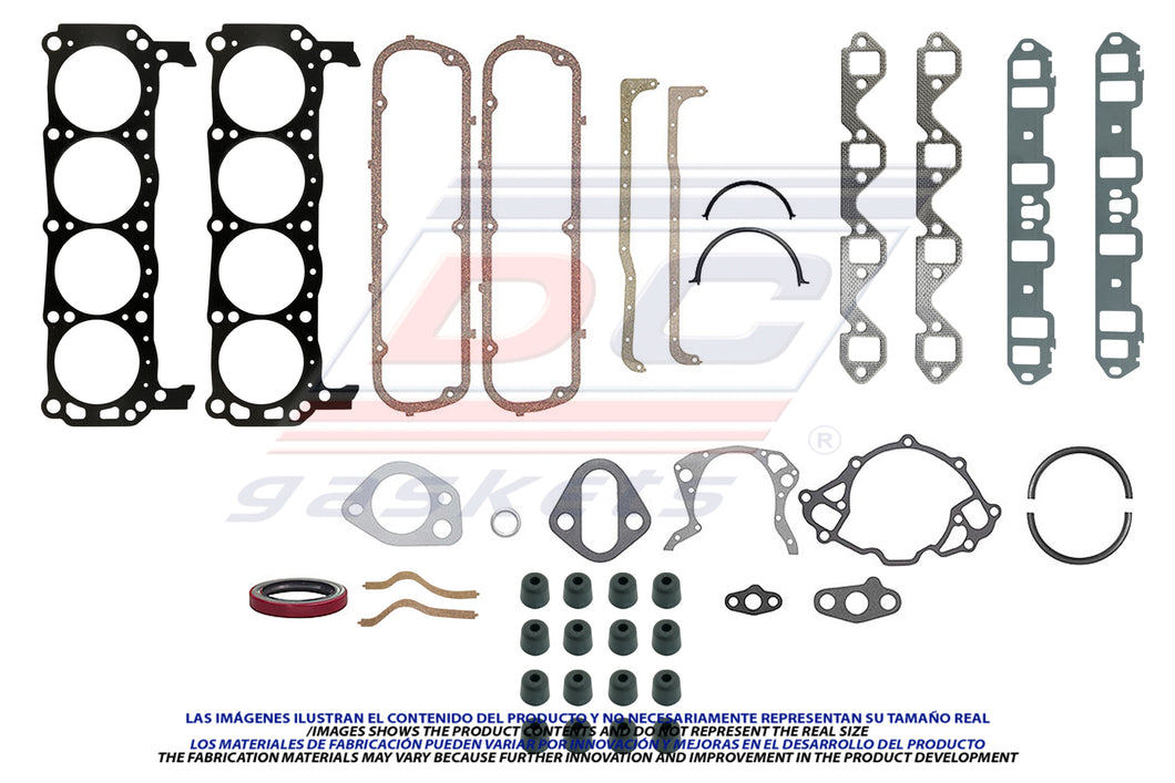 Juego de empaques FORD V8 351W E150 E250 SERIES F; 1975/83